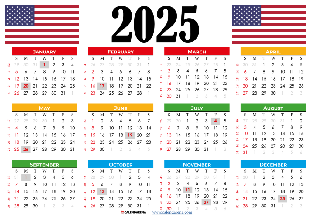 2025 calendar USA