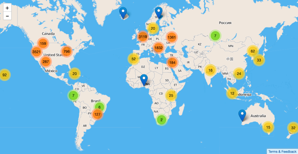 A map highlighting the process of IP-based geolocation, showing approximate user location.