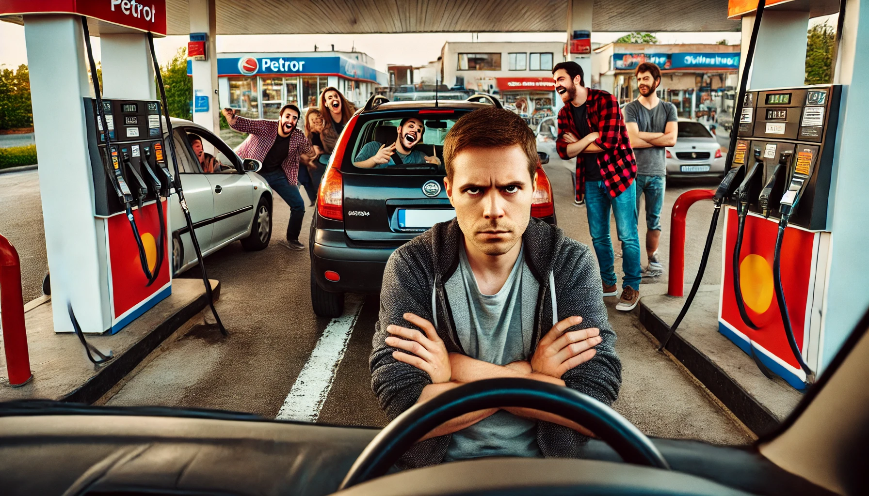 Sit there laughing at me at the petrol station? I’ll make sure you regret it.